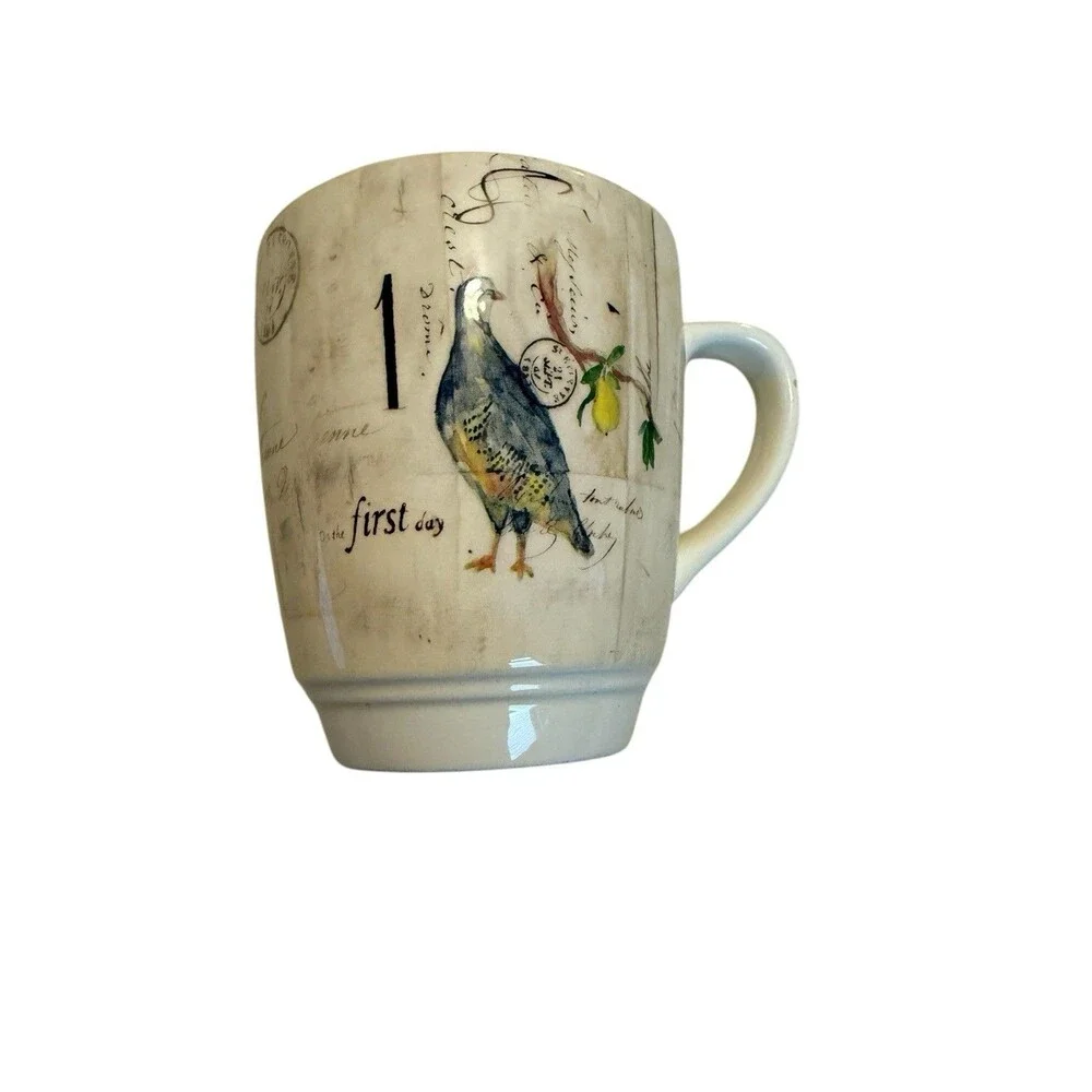 Williams Sonoma 1st & 2nd Day Of Christmas Mug 2010 Partridge Turtledoves READ